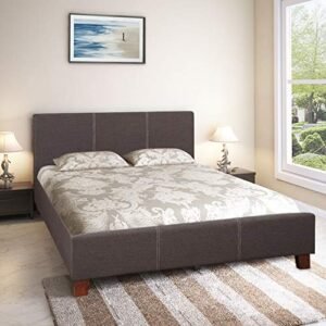 Luxury Furniture Home Fabric Upholstered Queen Size Bed Without Storage in Brown Colour