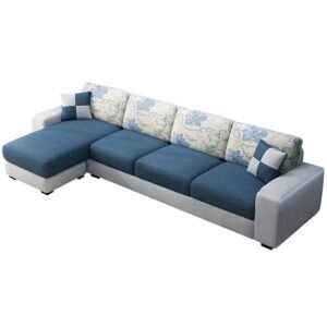 Luxury Furniture Home  Fabric 3+ Launcher LHS L Shape Sofa Set (Blue-Grey)