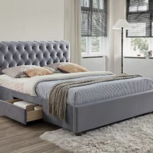 Luxury Furniture Home Upholstered Queen Size Bed With Storage in Grey Finish