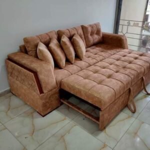 Luxury Furniture Home Upholstered 3 Seater Sofa Cum Bed With Shade Brown Color