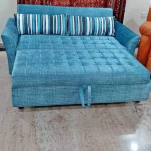 Luxury Furniture Home Upholstered 3 Seater Sofa Cum Bed With Light Sky Blue Color