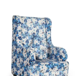 Luxury Furniture Home | Solid Wood High Back Floral Print Wing Chair, White/ Blue