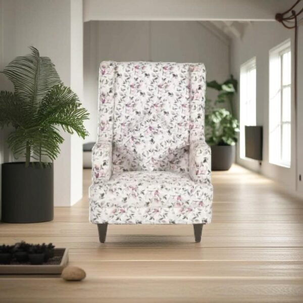 Luxury Furniture Home | High Back Floral Print Wing Chair, White