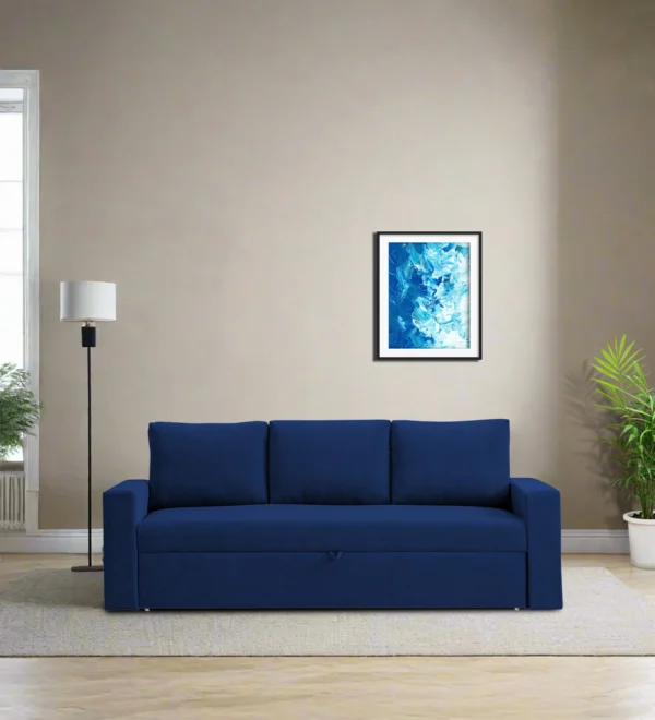 Pull Out 3 Seater Sofa cum Bed in Royal Blue Color