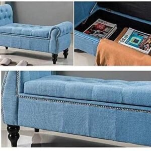 Luxury Furniture Home | Wooden Twist Upholstered Tufted Diwan in Sky Blue Color