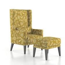 Luxury Furniture Home Flora high back floral print Wing Chair With Stool, Yellow and Brown Shades