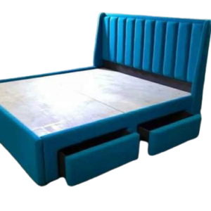 Luxury Furniture Home King Size Upholstered Bed With Storage in Blue Shade Finish