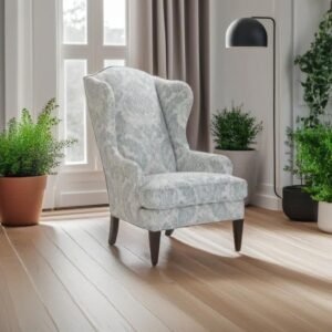 Luxury Furniture Home High Back Wing Chair, Grey and White Shades