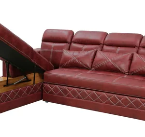 Luxury Furniture Home Home Feeling Multifunctional LHS 3 Seater Sofa cum Bed with Lounger in Red Colour