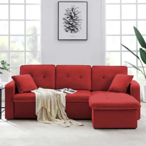 3+Louncher LHS Seater Fabric Sofa cum Bed in Red Colour