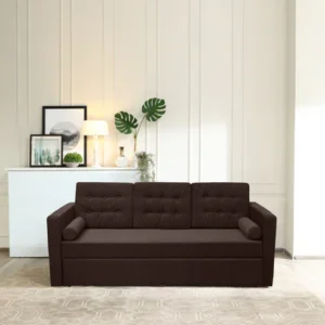 Pull Out 3 Seater Fabric Sofa Cum Bed In Chestnut Brown Color