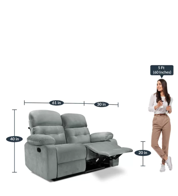 Luxury Furniture Home | Vivian 2 Seater Manual Recliner in Grey Color - Image 5