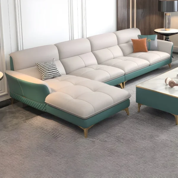 3+ Louncher Fabric Sofa Set With Sky Blue Shade Color