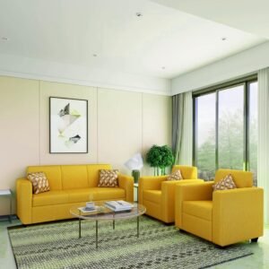 3+1+1 Seater Fabric Sofa Set in Yellow Color