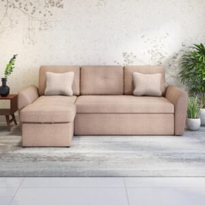 3+ Launcher Fabric Sofa Cum Bed in Biscuit Color With Hydraulic Storage