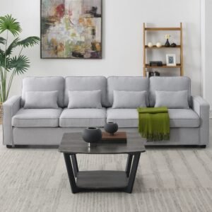 4 Seater Fabric Sofa Couch in Light Grey Color