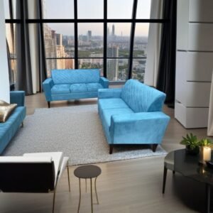 3+2 Seater Fabric Sofa Set in Sky Blue Color Shades