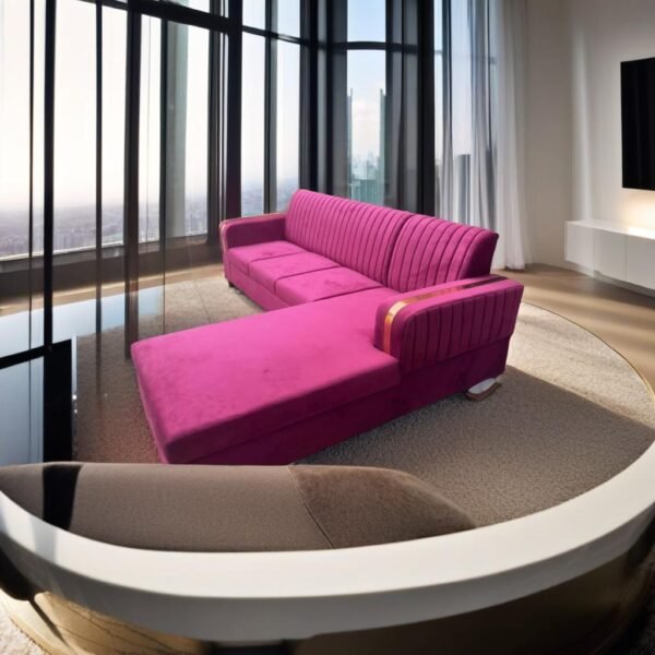 3+Louncher Fabric Sofa Cum Bed in Pink Colour Shades